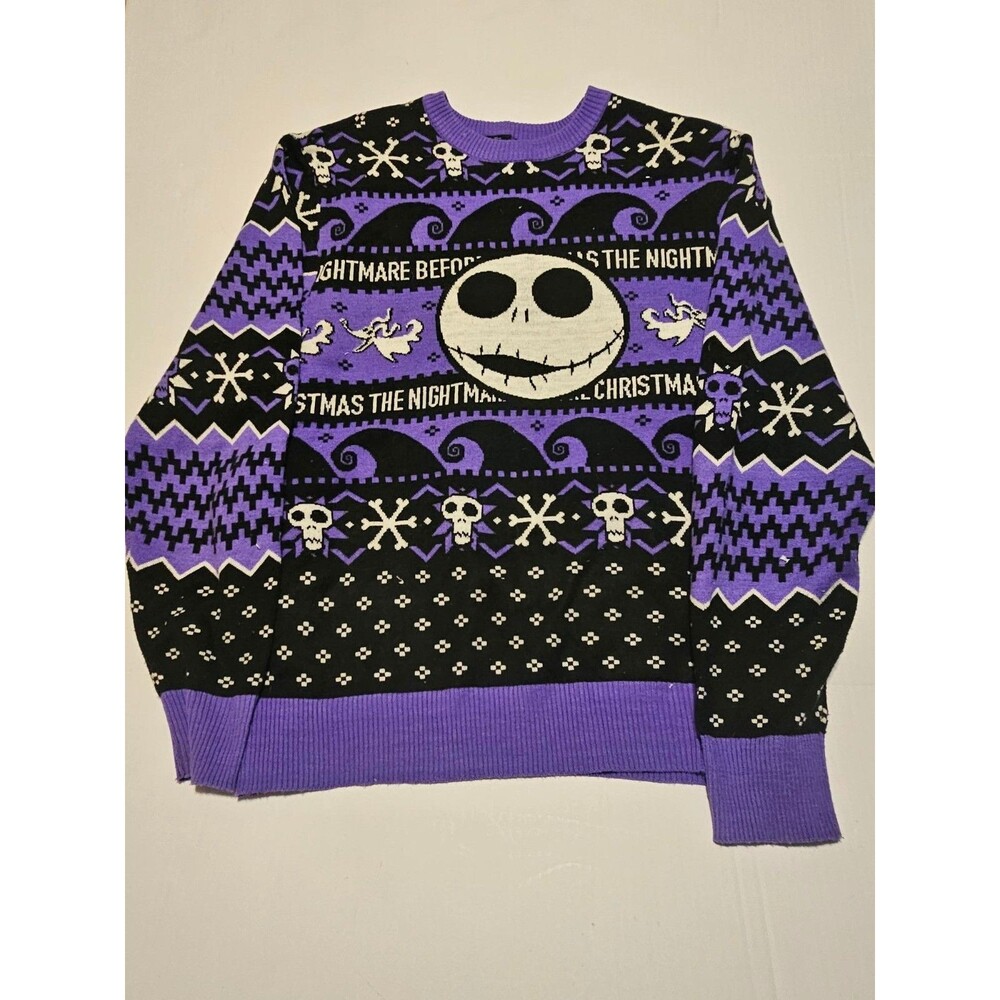 Disney Nightmare Before Christmas Jack Skellington Ugly Sweater XL Purple Black